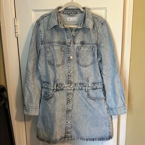 Zara Light Blue Denim Long Sleeve Dress